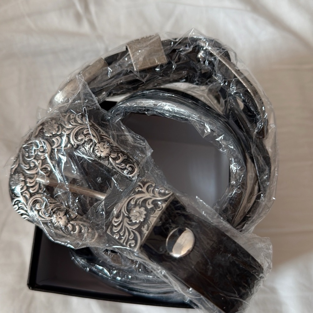 Black Belt with Ornate Silver Buckle